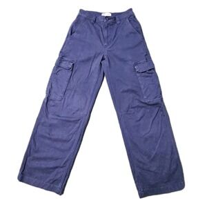 Aritzia TNA Cargo Pants Womens 2 Blue Purple Cotton Utility Pockets Streetwear